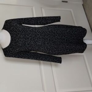 Banana Republic Dress Size 8 Black Gray Leopard Print Dress Stretch Zip Back